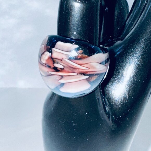 Glass Art Statement Ring Petals Modern Look Unusual Costume Jewelry - Picture 3 of 4